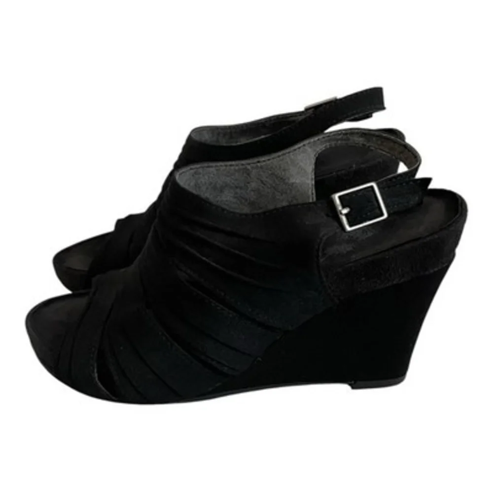 Aerosoles Black Strappy Wedge Sandals Open Toe Slingback Comfort Size 6